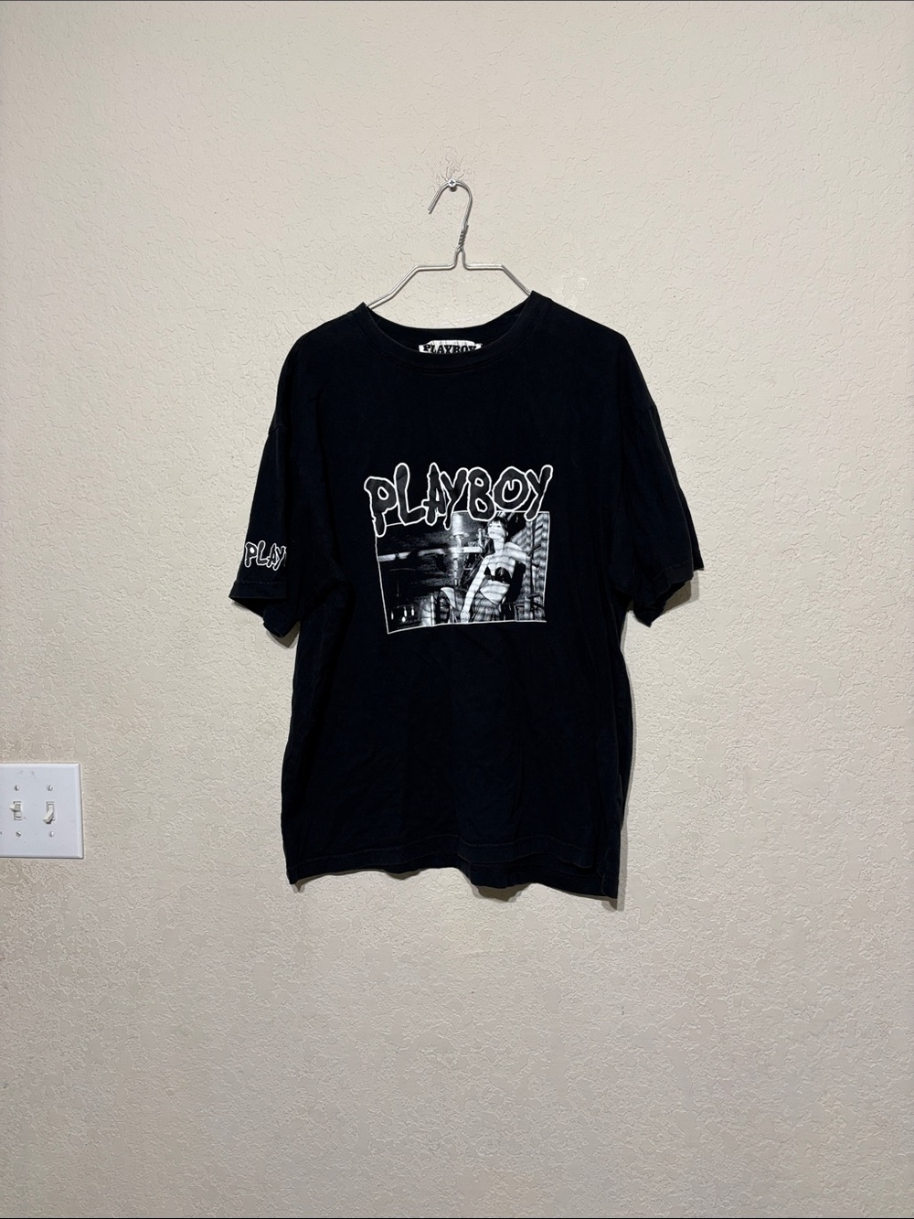 PLAYBOY Navy-Black Graphic Tee with Logo Tag